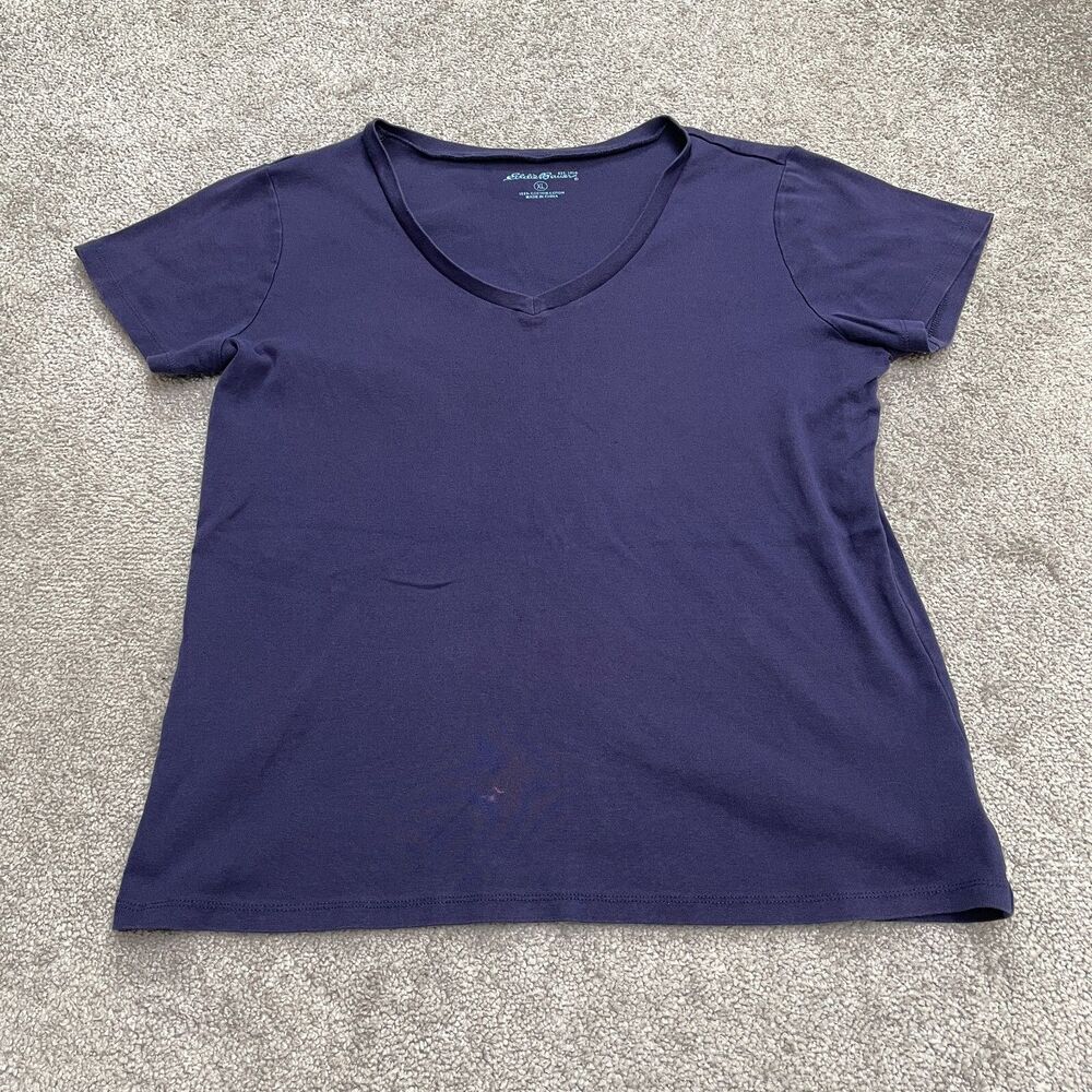 Eddie Bauer Basic T-Shirt Women XL Blue Crew Neck Short Sleeve Cotton Tee Casual